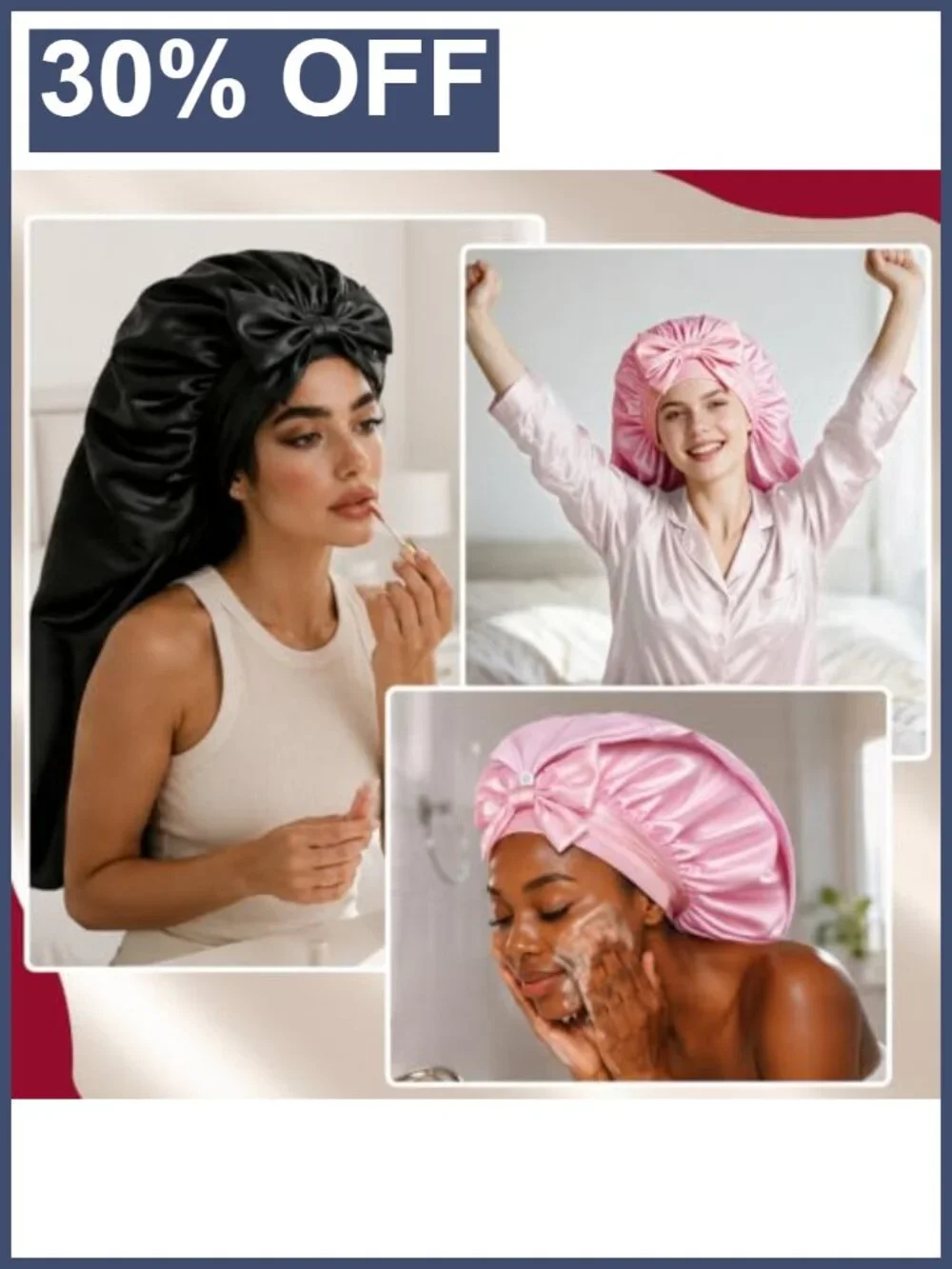 2 Pack Satin Bonnets for Sleeping Long Hair Braids Adjustable